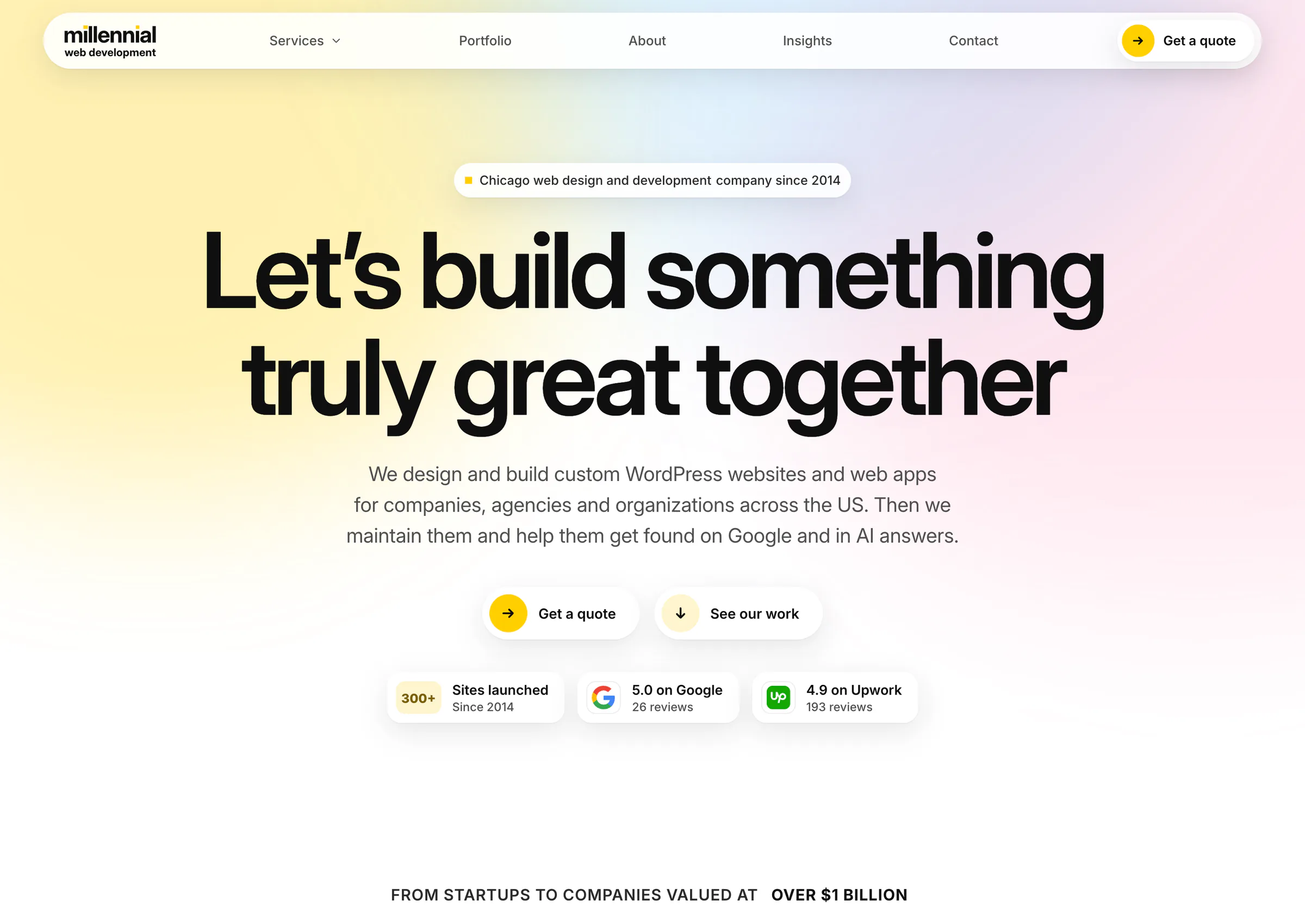 The agency's home page: headline, quote button and ratings